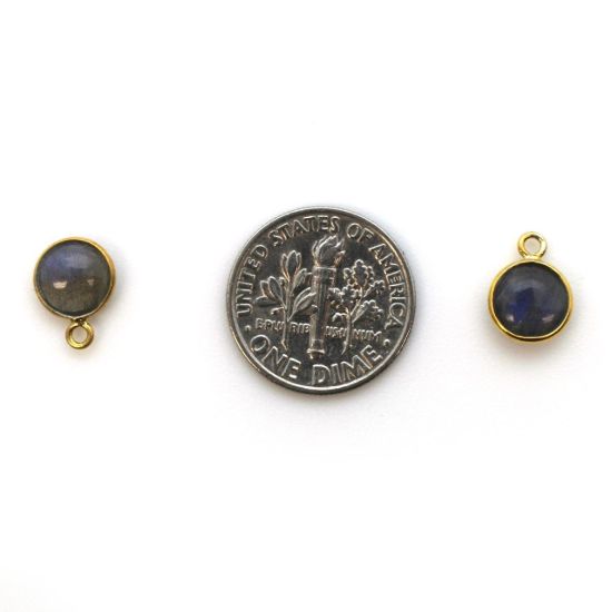 Wholesale Bezel Charm Pendant - Gold Plated Sterling Silver Charm - Natural Labradorite -Tiny Round Shape