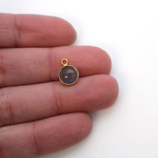 Wholesale Bezel Charm Pendant - Gold Plated Sterling Silver Charm - Natural Labradorite -Tiny Round Shape