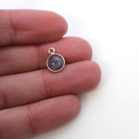 Wholesale Bezel Charm Pendant - Sterling Silver Charm - Natural Labradorite -Tiny Round Shape