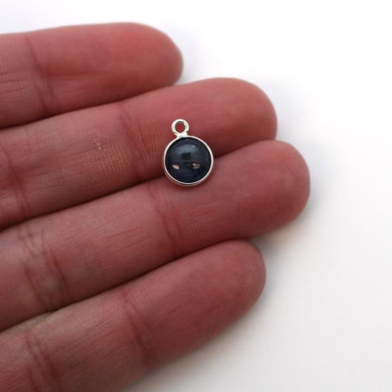 Wholesale Bezel Charm Pendant - Sterling Silver Charm - Natural Blue Sapphire -Tiny Round Shape