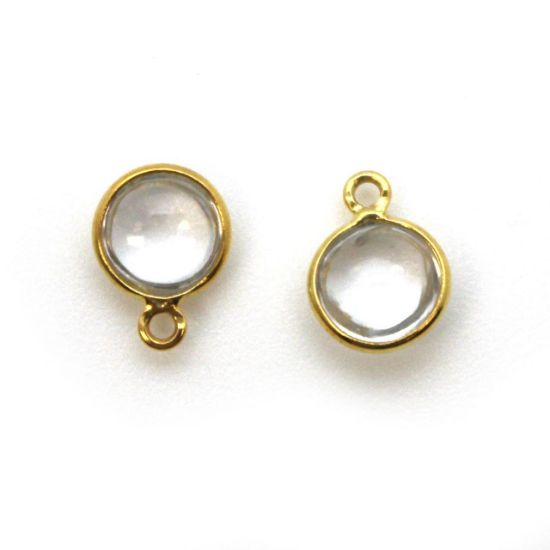 Wholesale Bezel Charm Pendant - Gold Plated Sterling Silver Charm - Natural Crystal-Tiny Round Shape