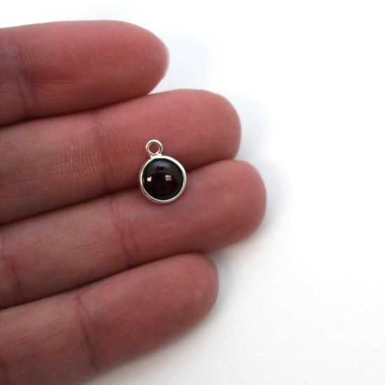 Wholesale Bezel Charm Pendant - Sterling Silver Charm - Natural Garnet-Tiny Round Shape