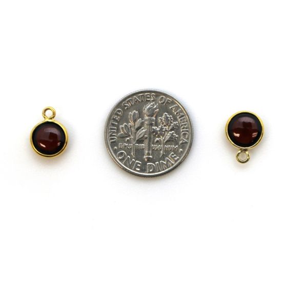 Wholesale Bezel Charm Pendant - Gold Plated Sterling Silver Charm - Natural Garnet-Tiny Round Shape