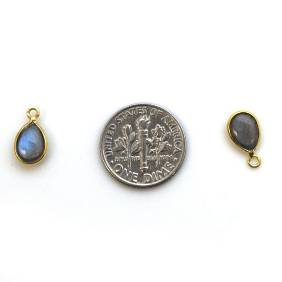 Wholesale Bezel Charm Pendant - Gold Plated Sterling Silver Charm - Natural Labradorite -Tiny Teardrop Shape