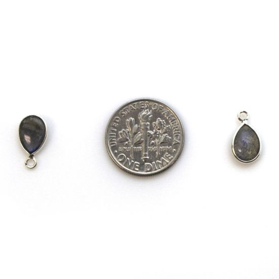 Wholesale Bezel Charm Pendant - Sterling Silver Charm - Natural Labradorite -Tiny Teardrop Shape