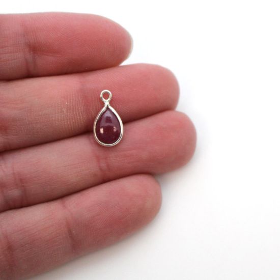 Wholesale Bezel Charm Pendant - Sterling Silver Charm - Natural Ruby -Tiny Teardrop Shape