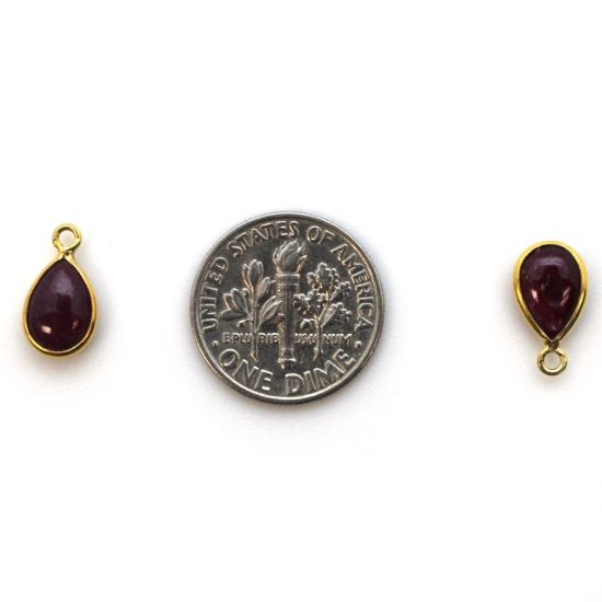 Wholesale Bezel Charm Pendant - Gold Plated Sterling Silver Charm - Natural Ruby -Tiny Teardrop Shape