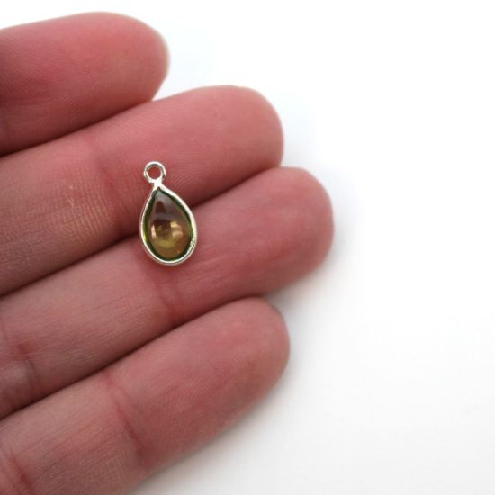 Wholesale Bezel Charm Pendant -Sterling Silver Charm - Natural Peridot -Tiny Teardrop Shape