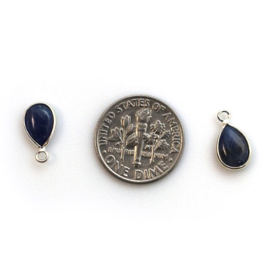 Wholesale Bezel Charm Pendant - Sterling Silver Charm - Natural BlueSapphire -Tiny Teardrop Shape