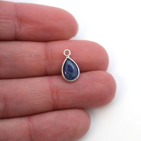 Wholesale Bezel Charm Pendant - Sterling Silver Charm - Natural BlueSapphire -Tiny Teardrop Shape