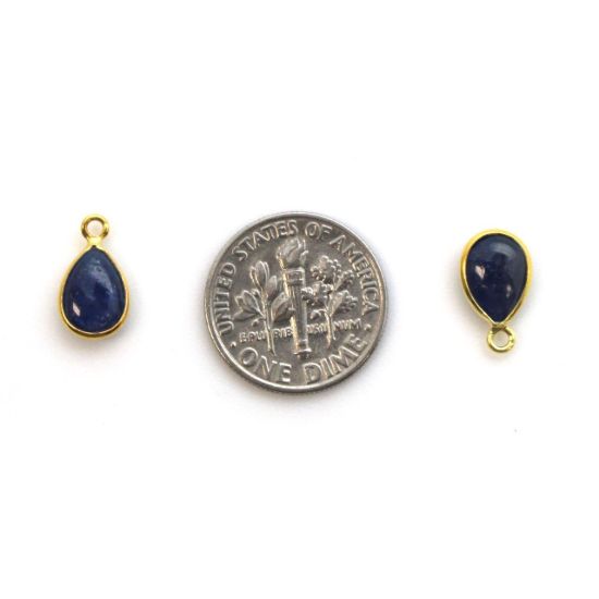 Wholesale Bezel Charm Pendant - Gold Plated Sterling Silver Charm - Natural BlueSapphire -Tiny Teardrop Shape