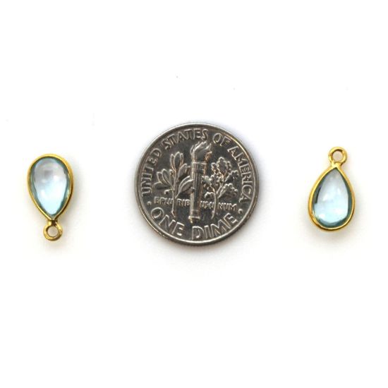 Wholesale Bezel Charm Pendant - Gold Plated Sterling Silver Charm - Natural Sky Blue Topaz -Tiny Teardrop Shape