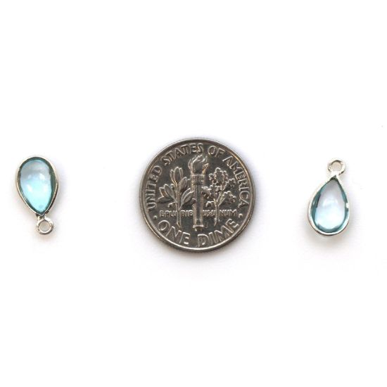Wholesale Bezel Charm Pendant - Sterling Silver Charm - Natural Sky Blue Topaz -Tiny Teardrop Shape