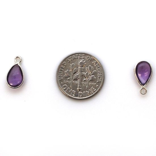 Wholesale Bezel Charm Pendant - Sterling Silver Charm - Natural Amethyst -Tiny Teardrop Shape