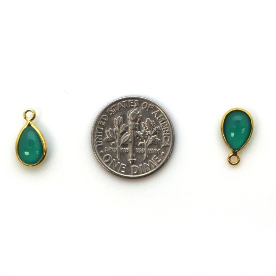 Wholesale Bezel Charm Pendant - Gold Plated Sterling Silver Charm - Natural Green Onyx -Tiny Teardrop Shape
