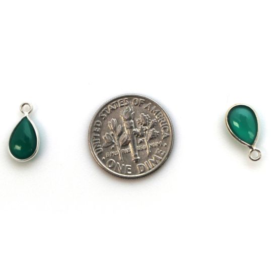 Wholesale Bezel Charm Pendant - Sterling Silver Charm - Natural Green Onyx -Tiny Teardrop Shape