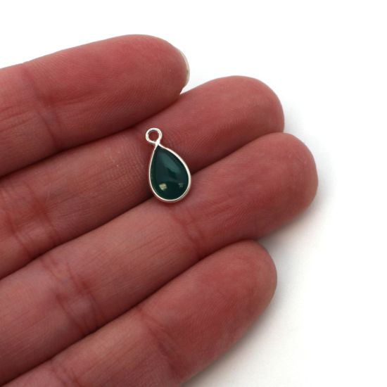 Wholesale Bezel Charm Pendant - Sterling Silver Charm - Natural Green Onyx -Tiny Teardrop Shape