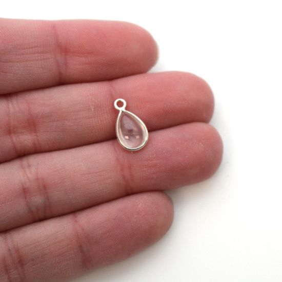 Wholesale Bezel Charm Pendant - Sterling Silver Charm - Natural Rose Quartz -Tiny Teardrop Shape