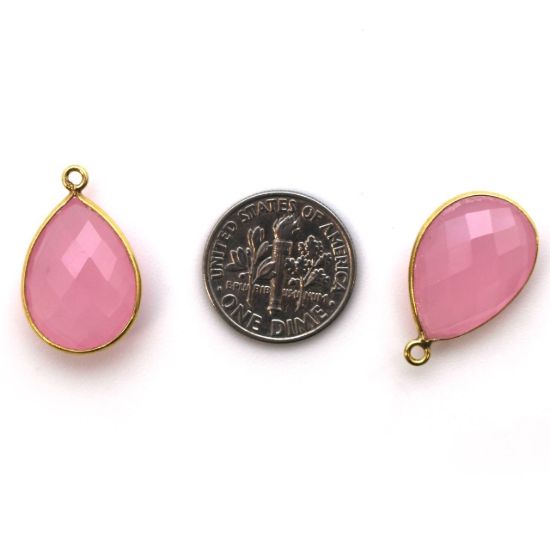 Wholesale Gold plated Sterling Silver Teardrop Bezel Pink Chalcedony Gemstone Pendant, Wholesale Gemstone Pendants for Jewelry Making
