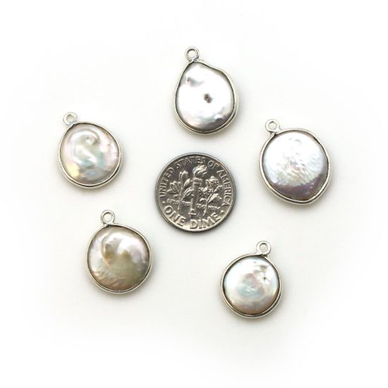 Wholesale Sterling Silver Round Bezel Smooth Freshwater Pearl Pendant, Wholesale Gemstone Pendants for Jewelry Making