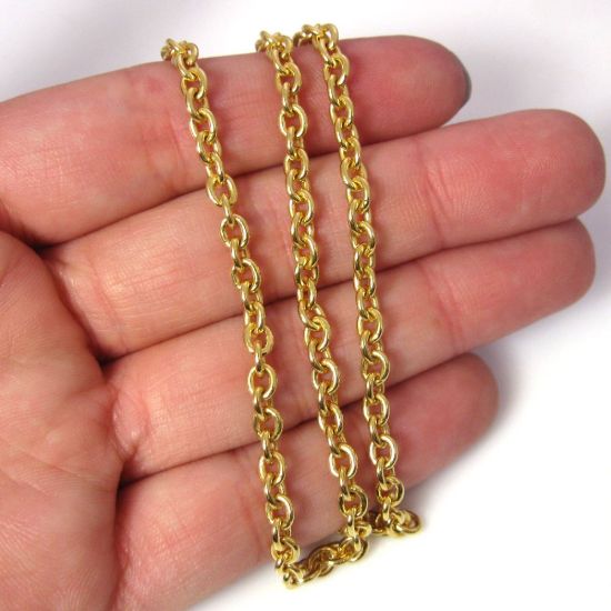 Wholesale Gold Over Chain Necklace - Gold Plated Bracelet, Anklet - Heavy Chain Necklace - 5x4mm Cable Oval Strong Cable Chain- All Sizes