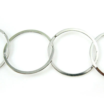 Wholesale Chain, Rhodium plated Sterling Silver Flat Circle Chain 22mm Bulk Chain by the foot