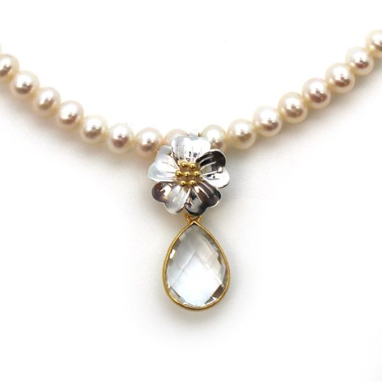 Wholesale Sterling Silver Two Tone Magnetic Flower Bail Clasp (1 clasp)