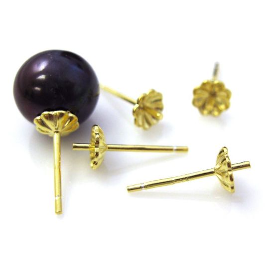 Wholesale Sterling Silver Fancy Cup Studs with Post for Half Drilled Stones for Jewelry Making, Wholesale Earwire and Findings