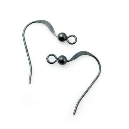 Wholesale Oxidized Sterling Silver Short Flat Fishhook with Ball for Jewelry Making, Wholesale Earwire and Findings