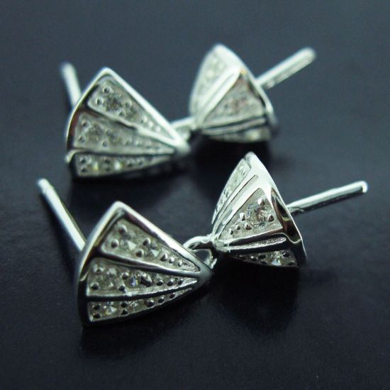 Wholesale Sterling Silver Fancy CZ Stone Triangle Shaped Bridal Earrings - 9mm (Sold per pair)