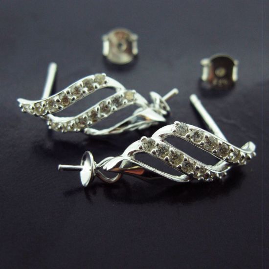 Wholesale Sterling Silver Fancy CZ Stone Flower Shaped Bridal Earrings - 18mm (Sold per pair)