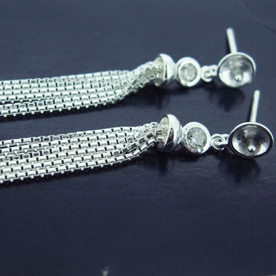 Wholesale Sterling Silver Fancy Tassel Bridal Earrings with CZ Stones - 40mm (Sold per pair)