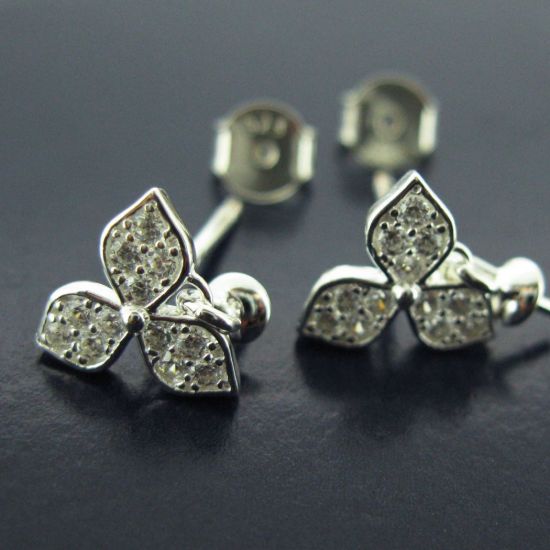 Wholesale Sterling Silver Fancy CZ Stone Three Leaf Flower Bridal Earrings (Sold per pair)
