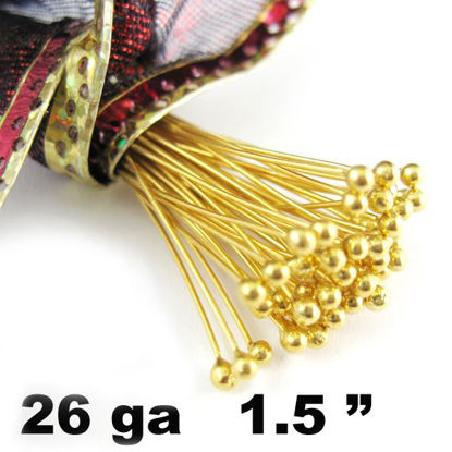 Wholesale 24K Gold Over Sterling Silver Ball End Headpins - 26 ga - 1.5 inches with 1.5mm ball (50 pcs)