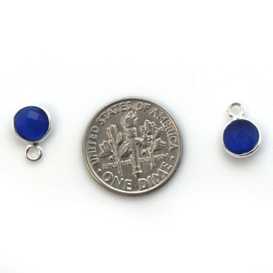 Wholesale Bezel Charm Pendant - Sterling Silver Charm - Blue Monalisa - Tiny Circle Shape - 7mm