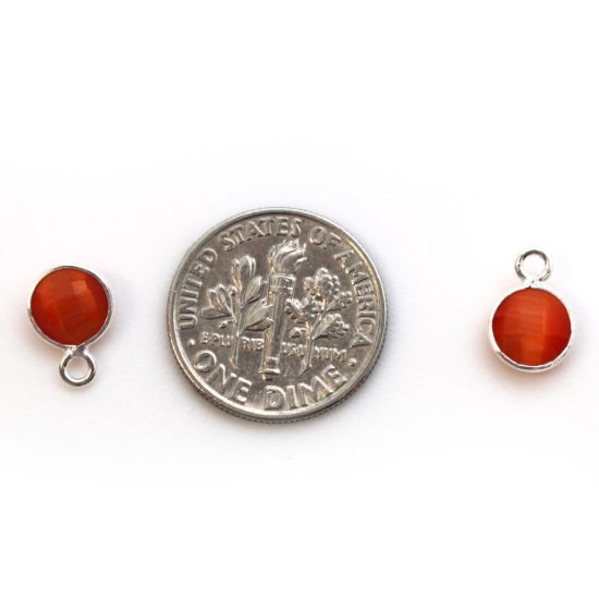 Wholesale Bezel Charm Pendant - Sterling Silver Charm - Orange Monalisa - Tiny Circle Shape - 7mm