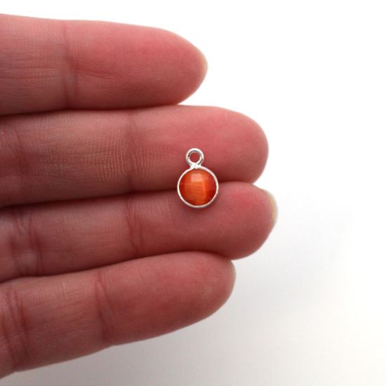 Wholesale Bezel Charm Pendant - Sterling Silver Charm - Orange Monalisa - Tiny Circle Shape - 7mm