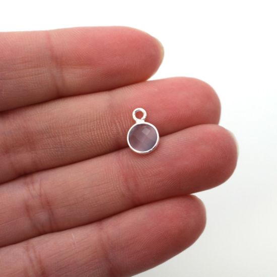 Wholesale Bezel Charm Pendant - Sterling Silver Charm - Grey Monalisa - Tiny Circle Shape - 7mm