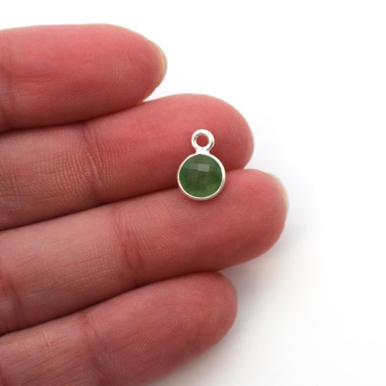 Wholesale Bezel Charm Pendant - Sterling Silver Charm - Green Monalisa - Tiny Circle Shape - 7mm