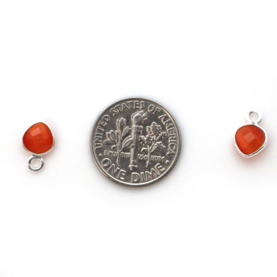 Wholesale Bezel Charm Pendant - Sterling Silver Charm - Orange Monalisa - Tiny Heart Shape - 10 x 7mm