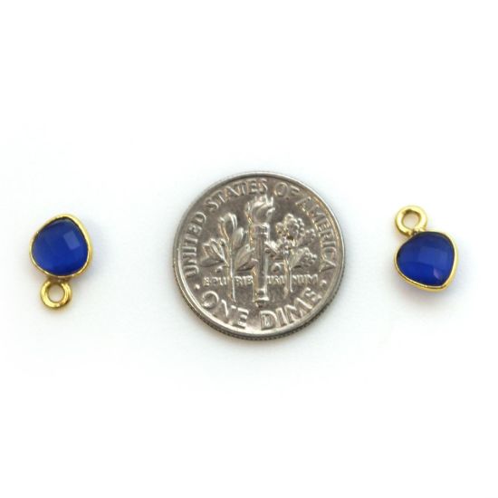 Wholesale Gold Over Sterling Silver Bezel Charm Pendant - 10 x 7mm Tiny Heart Shape - Blue Monalisa