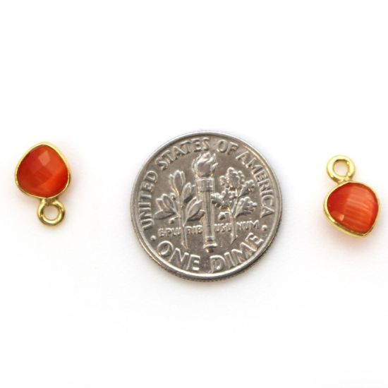 Wholesale Bezel Charm Pendant - Gold Plated Sterling Silver Charm - Orange Monalisa - Tiny Heart Shape - 10 x 7mm