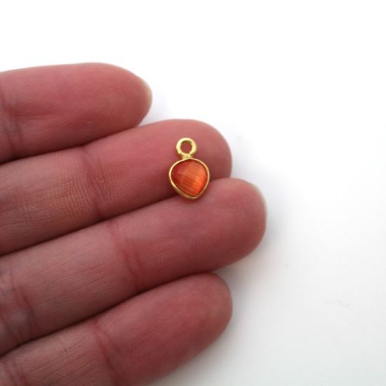 Wholesale Bezel Charm Pendant - Gold Plated Sterling Silver Charm - Orange Monalisa - Tiny Heart Shape - 10 x 7mm