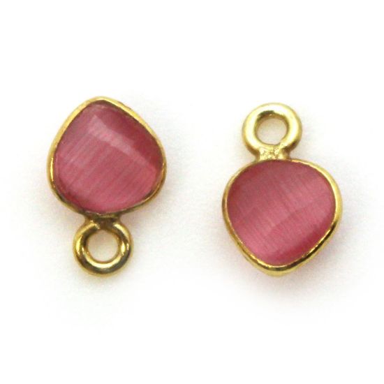 Wholesale Bezel Charm Pendant - Gold Plated Sterling Silver Charm - Pink Monalisa - Tiny Heart Shape - 10 x 7mm