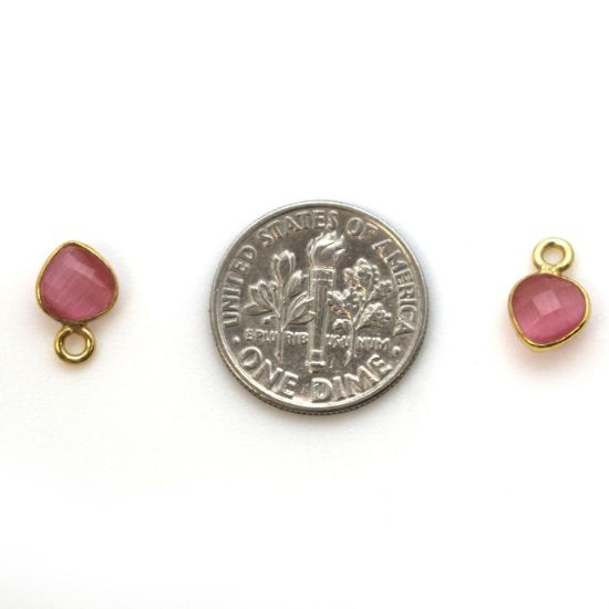 Wholesale Bezel Charm Pendant - Gold Plated Sterling Silver Charm - Pink Monalisa - Tiny Heart Shape - 10 x 7mm