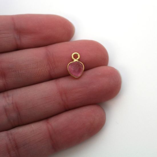 Wholesale Bezel Charm Pendant - Gold Plated Sterling Silver Charm - Pink Monalisa - Tiny Heart Shape - 10 x 7mm