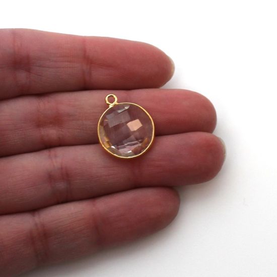 Wholesale Gold plated Sterling Silver Round Bezel Crystal Quartz Gemstone Pendant, Wholesale Gemstone Pendants for Jewelry Making