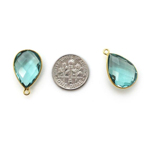 Wholesale Gold plated Sterling Silver Teardrop Bezel Aqua Quartz Gemstone Pendant, Wholesale Gemstone Pendants for Jewelry Making