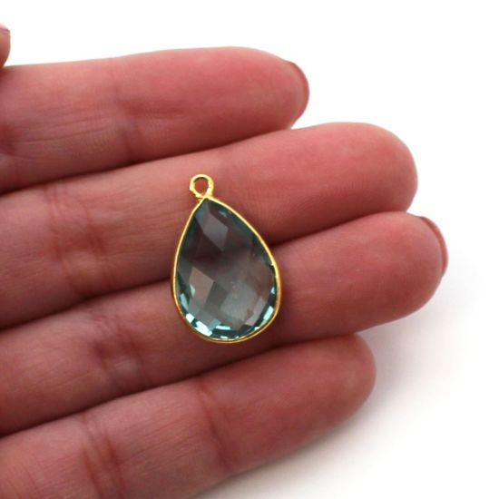 Wholesale Gold plated Sterling Silver Teardrop Bezel Aqua Quartz Gemstone Pendant, Wholesale Gemstone Pendants for Jewelry Making