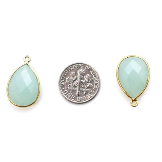 Wholesale Gold plated Sterling Silver Teardrop Bezel Aqua Chalcedony Gemstone Pendant, Wholesale Gemstone Pendants for Jewelry Making
